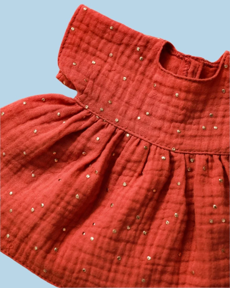 Minikane Doll Clothes | Doll Muslin Dress - Marsala (11" & 13" dolls) - Image 5
