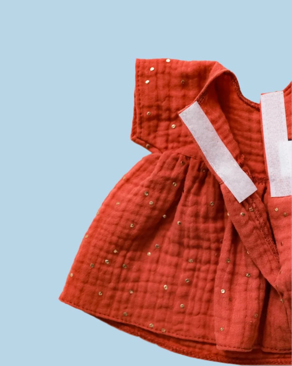 Minikane Doll Clothes | Doll Muslin Dress - Marsala (11" & 13" dolls) - Image 6
