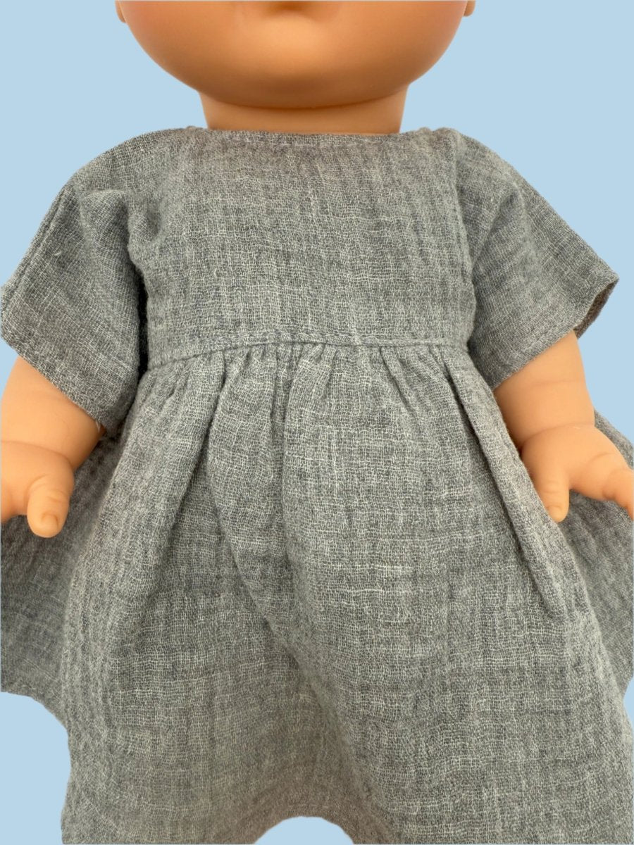 Minikane Doll Clothes | Doll Muslin Dress - Slate Gray (11" & 13" dolls) - Image 3