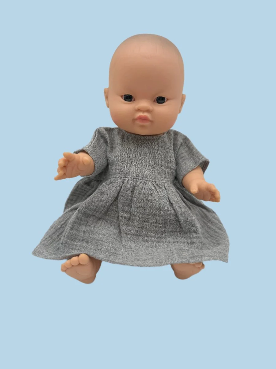 Minikane Doll Clothes | Doll Muslin Dress - Slate Gray (11" & 13" dolls) - Image 4