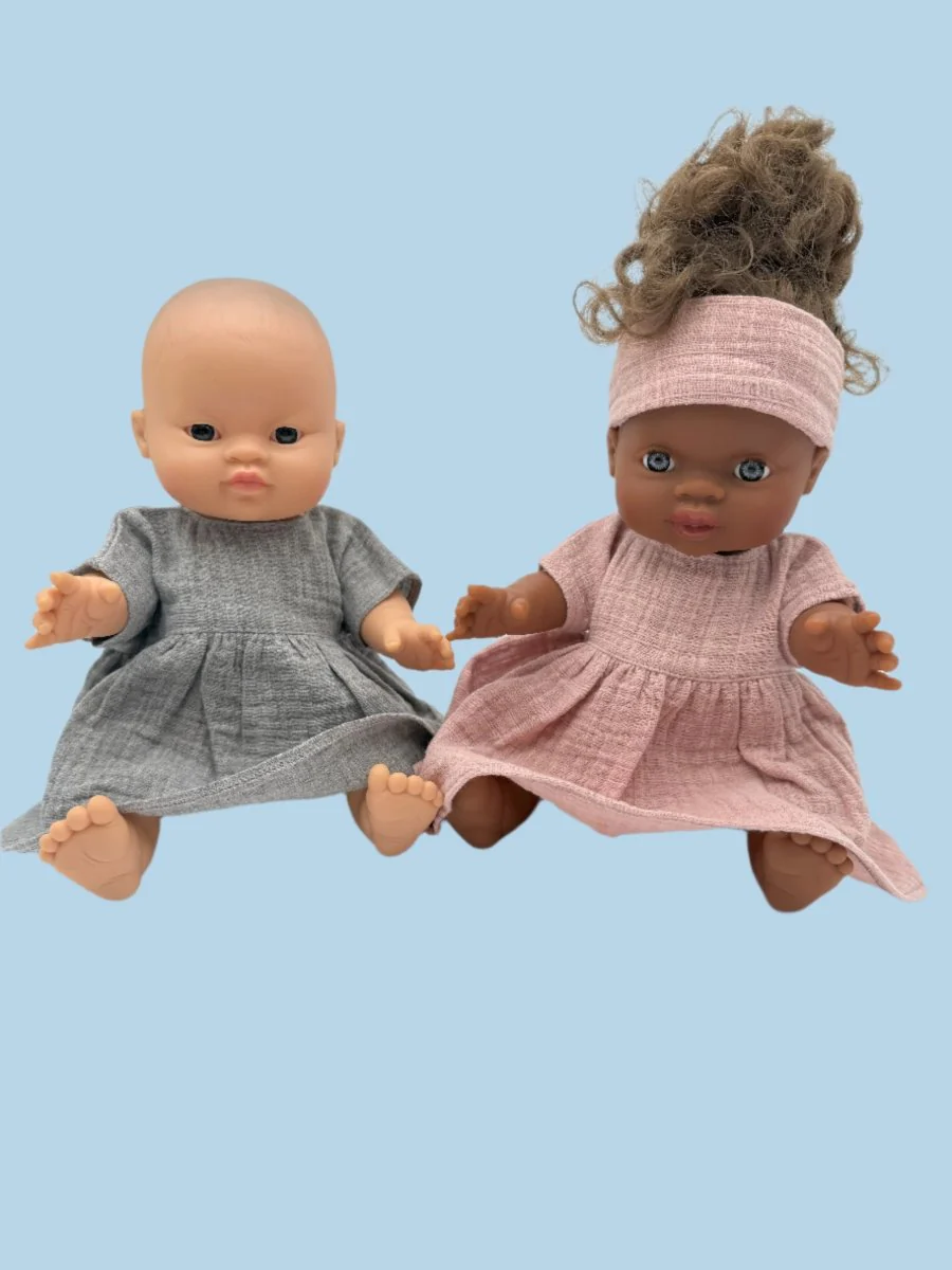 Minikane Doll Clothes | Doll Muslin Dress w/ Headband - Dusty Pink (11" & 13" dolls) - Image 5