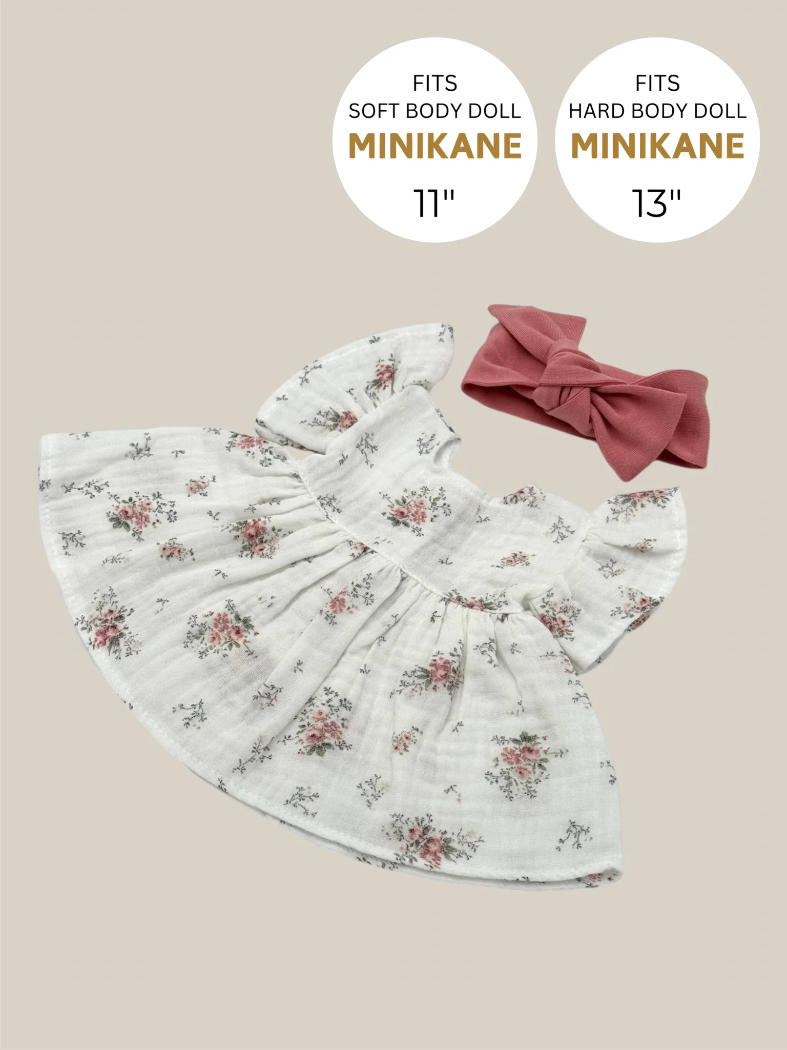 Minikane Doll Clothes | Doll Muslin Dress w/ Headband - Pink Flowers - Image 2