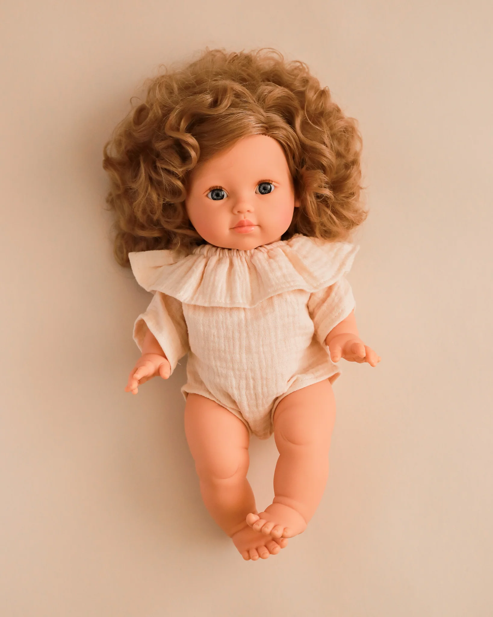 Minikane Doll Clothes | Doll Muslin Romper - Beige - Image 2