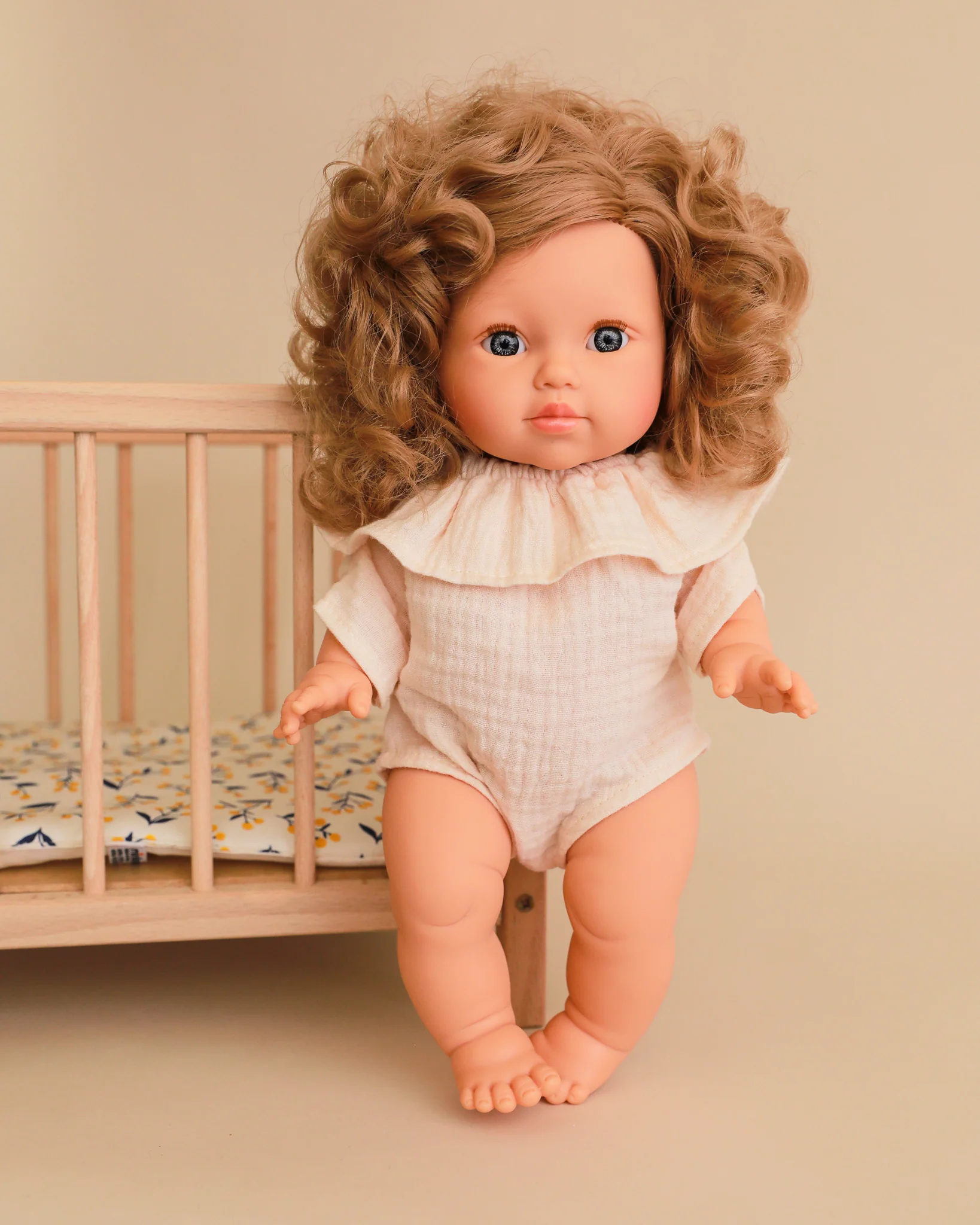 Minikane Doll Clothes | Doll Muslin Romper - Beige - Image 4