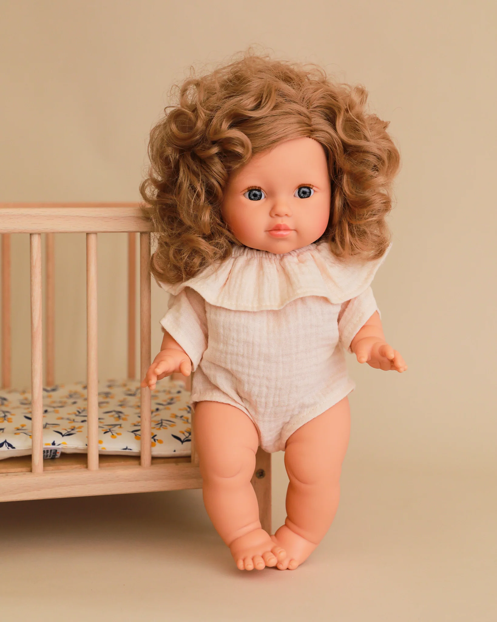 Minikane Doll Clothes | Doll Muslin Romper - Beige - Image 5