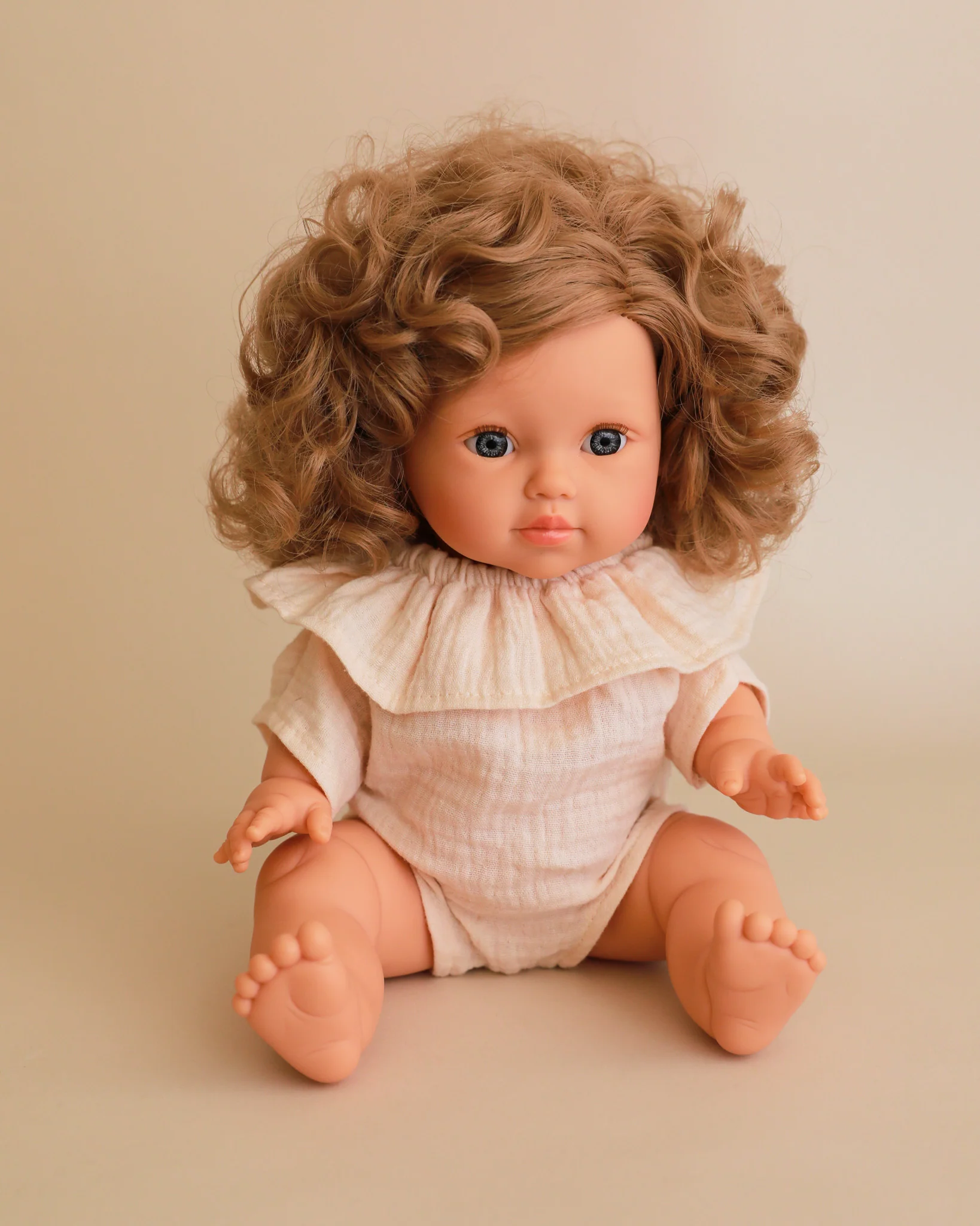 Minikane Doll Clothes | Doll Muslin Romper - Beige - Image 6