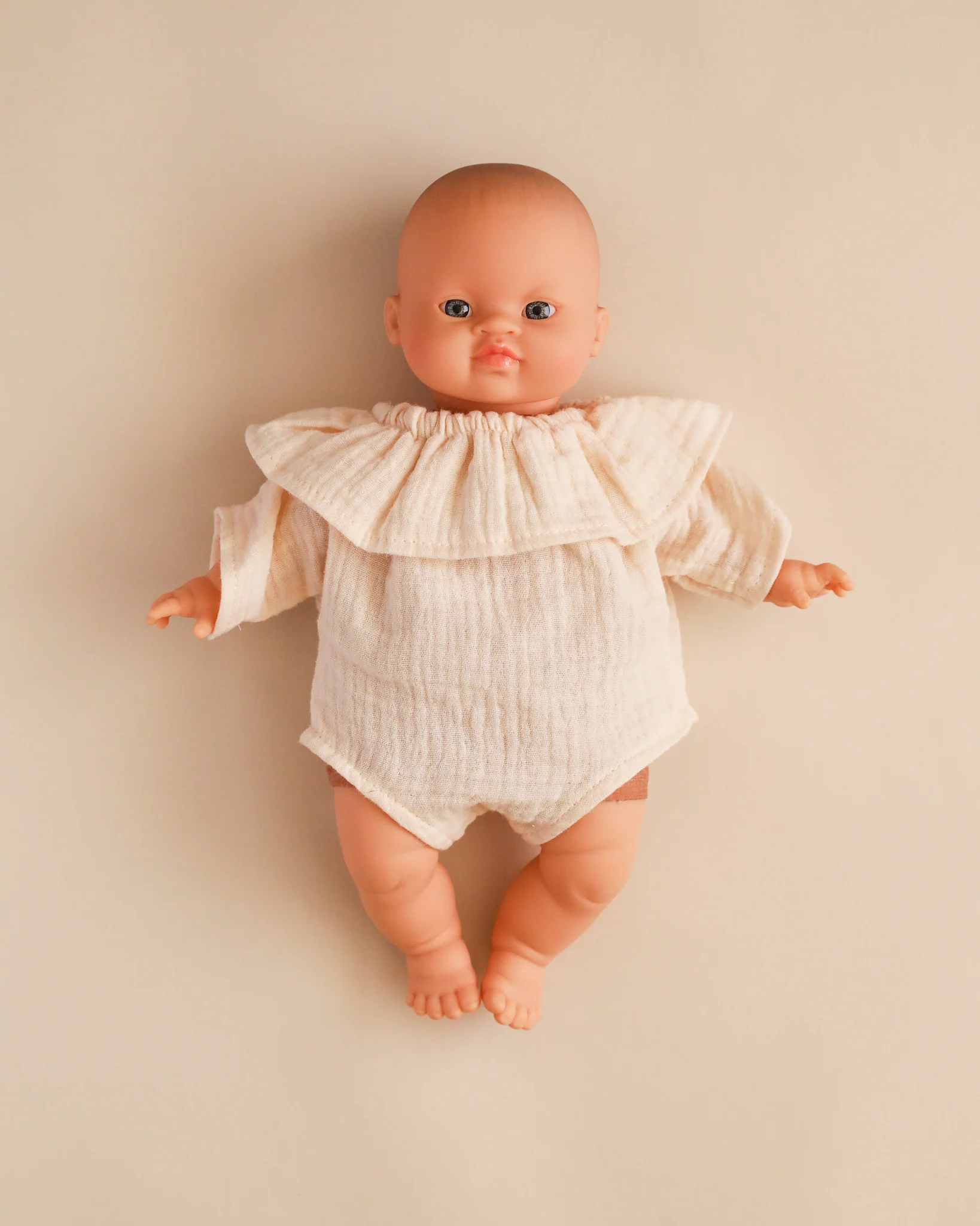 Minikane Doll Clothes | Doll Muslin Romper - Beige - Image 8