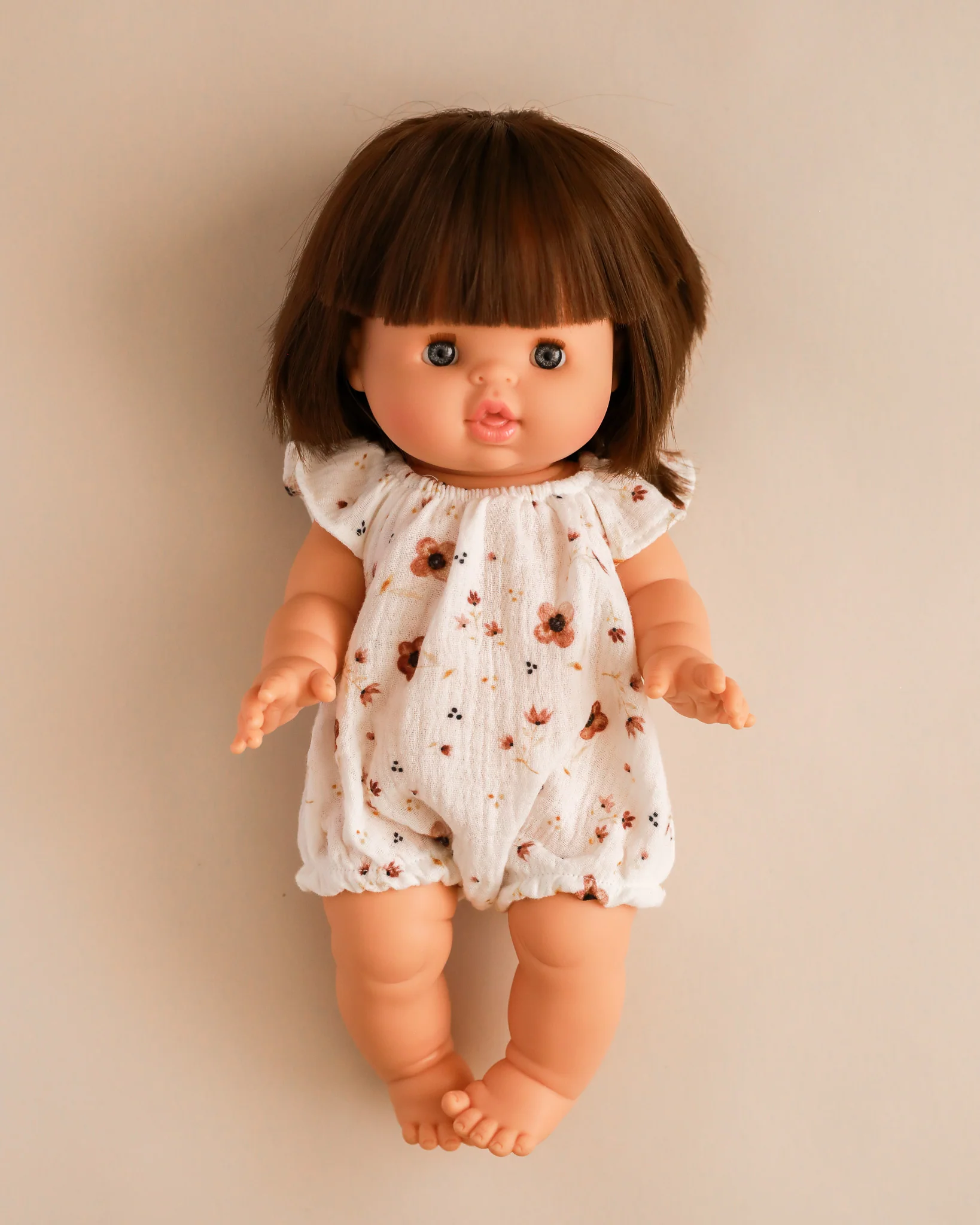 Minikane Doll Clothes | Doll Muslin Romper - Brown Flowers - Image 2