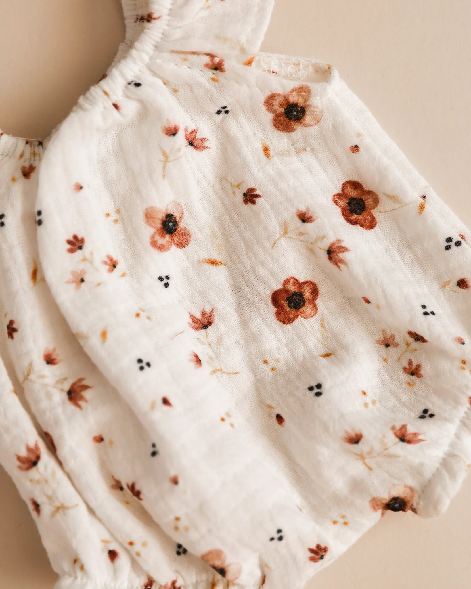 Minikane Doll Clothes | Doll Muslin Romper - Brown Flowers - Image 4