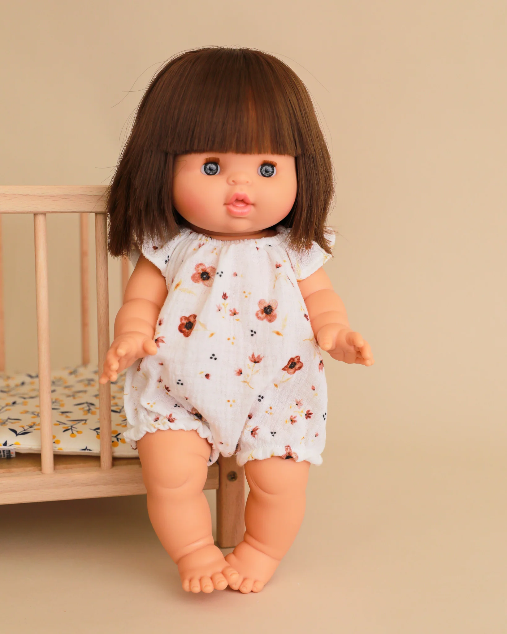 Minikane Doll Clothes | Doll Muslin Romper - Brown Flowers - Image 5