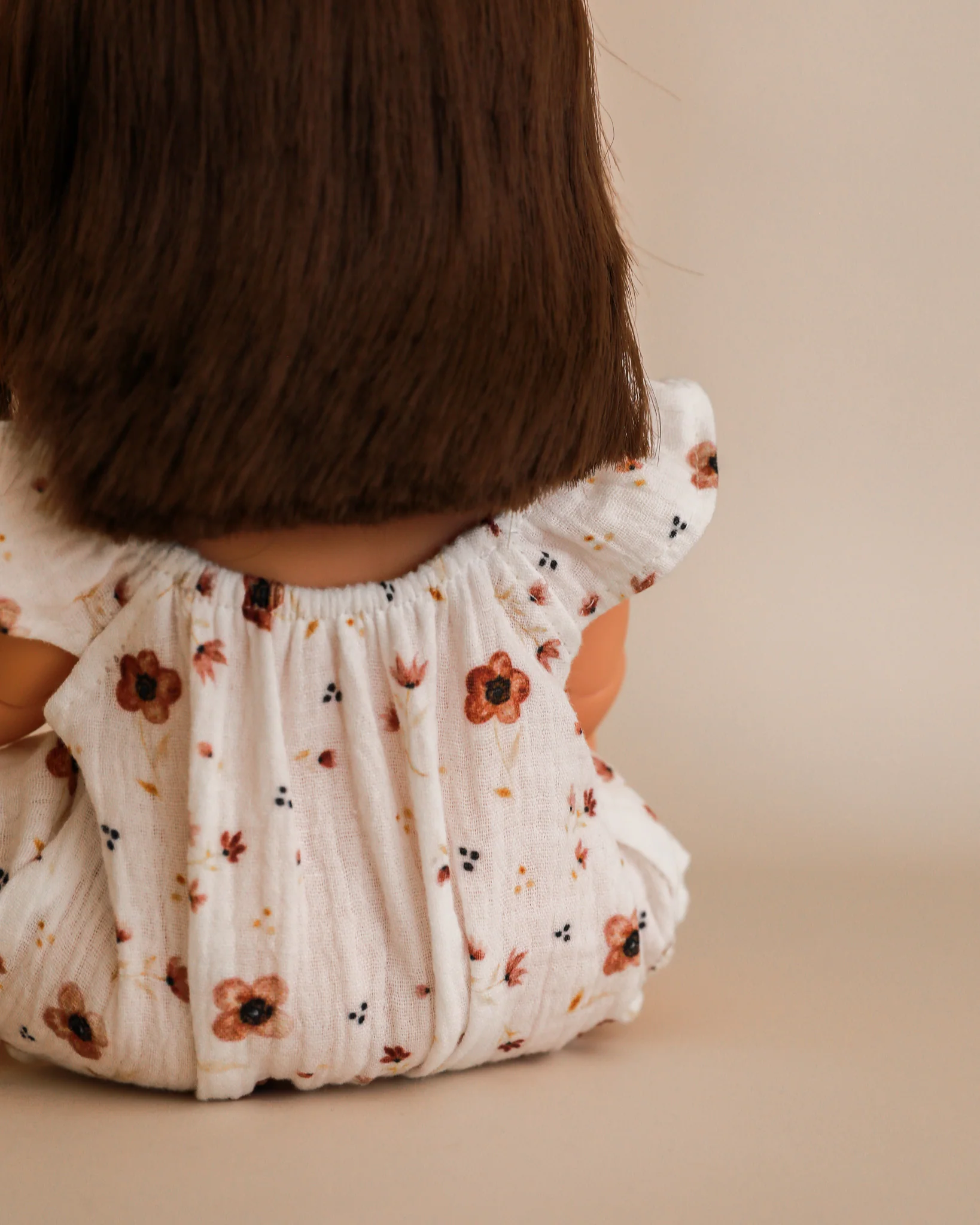 Minikane Doll Clothes | Doll Muslin Romper - Brown Flowers - Image 6