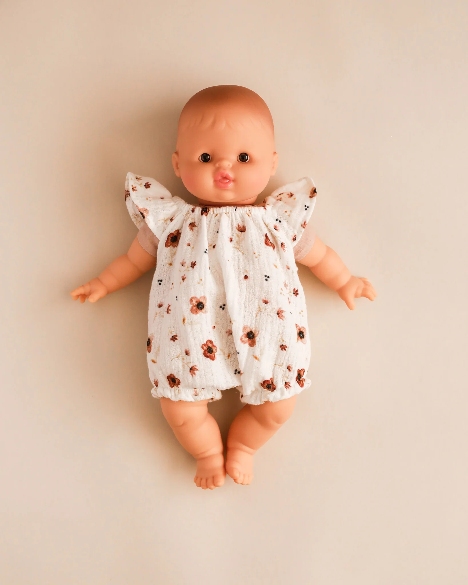 Minikane Doll Clothes | Doll Muslin Romper - Brown Flowers - Image 7