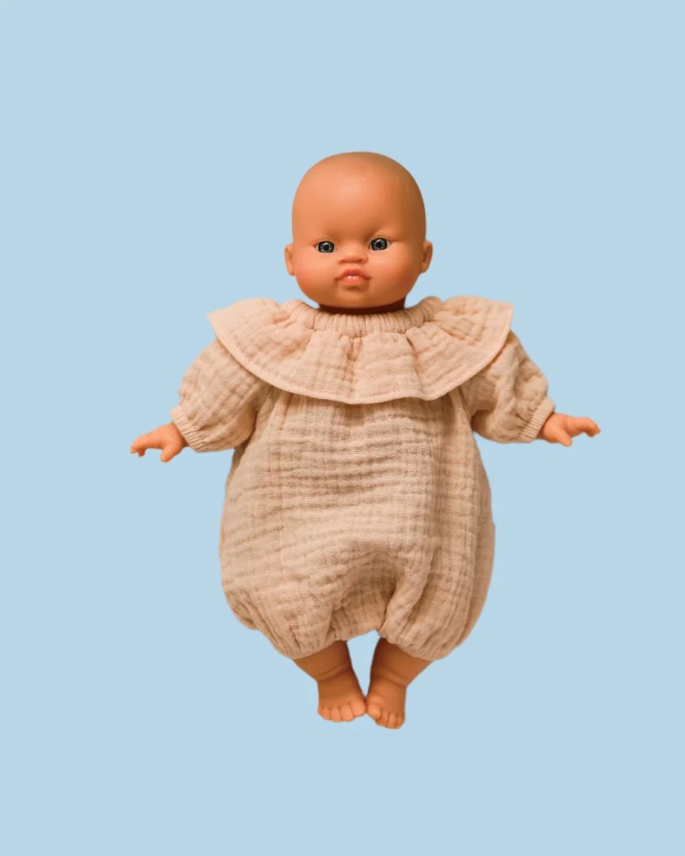 Minikane Doll Clothes | Doll Muslin Romper - Cream (11" & 13" dolls) - Image 2
