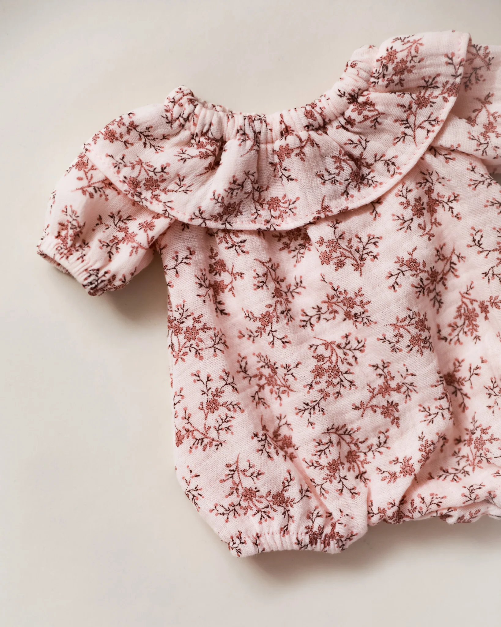 Minikane Doll Clothes | Doll Muslin Romper - Pink Floral - Image 3