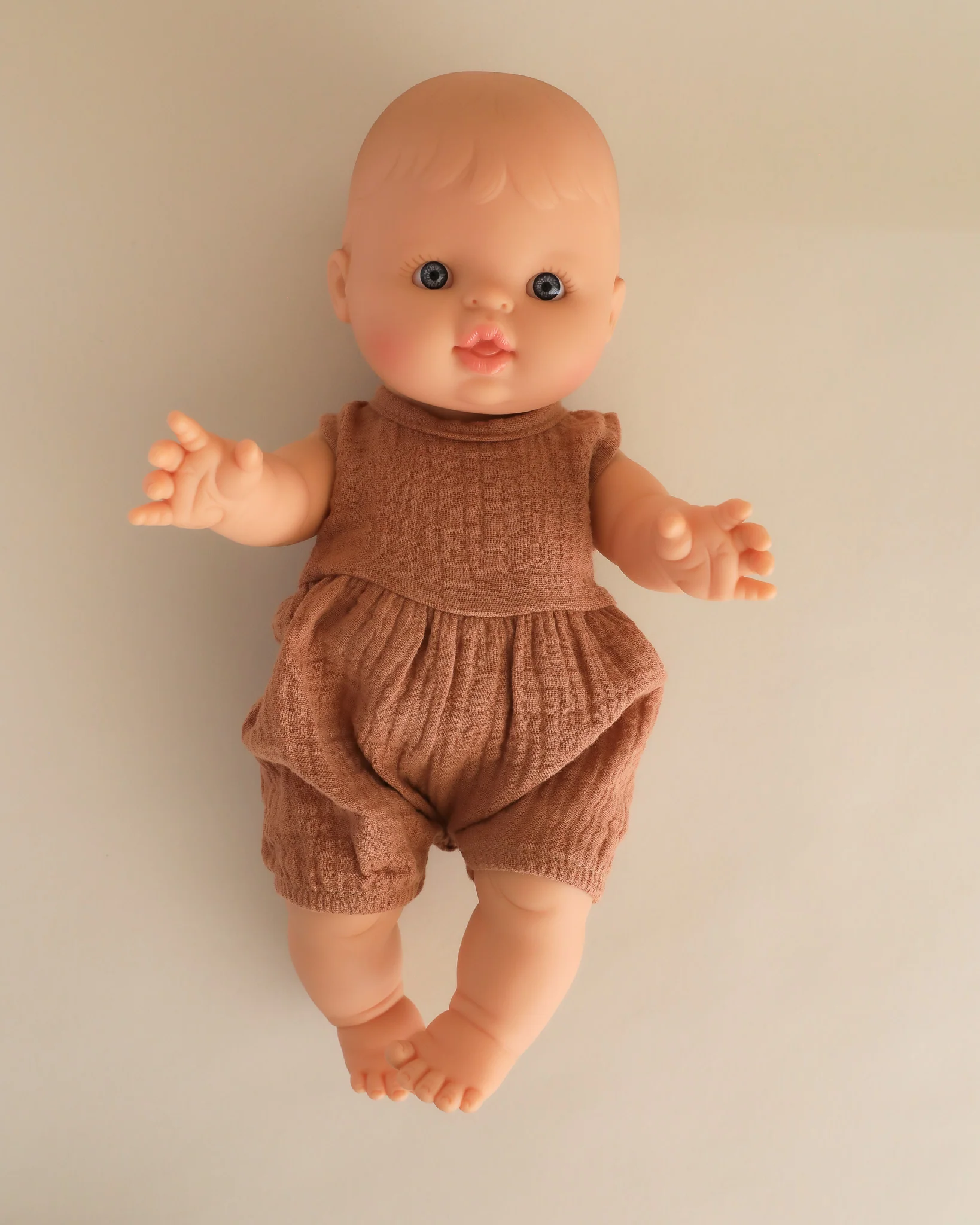 Minikane Doll Clothes | Doll Retro Muslin Romper - Brown - Image 2