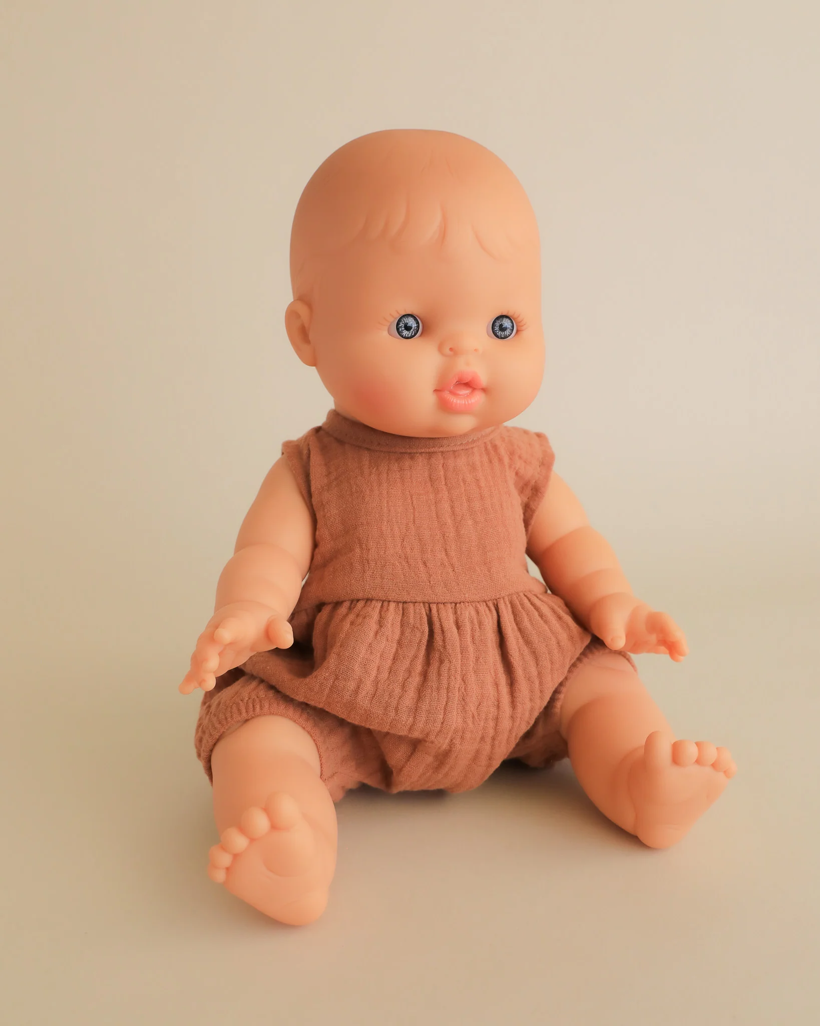 Minikane Doll Clothes | Doll Retro Muslin Romper - Brown - Image 3