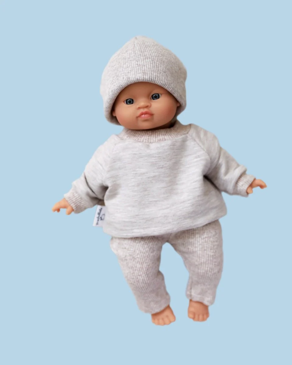 Minikane Doll Clothes | Doll Sweatshirt Set w/ Beanie - Beige (11" & 13" dolls) - Image 2