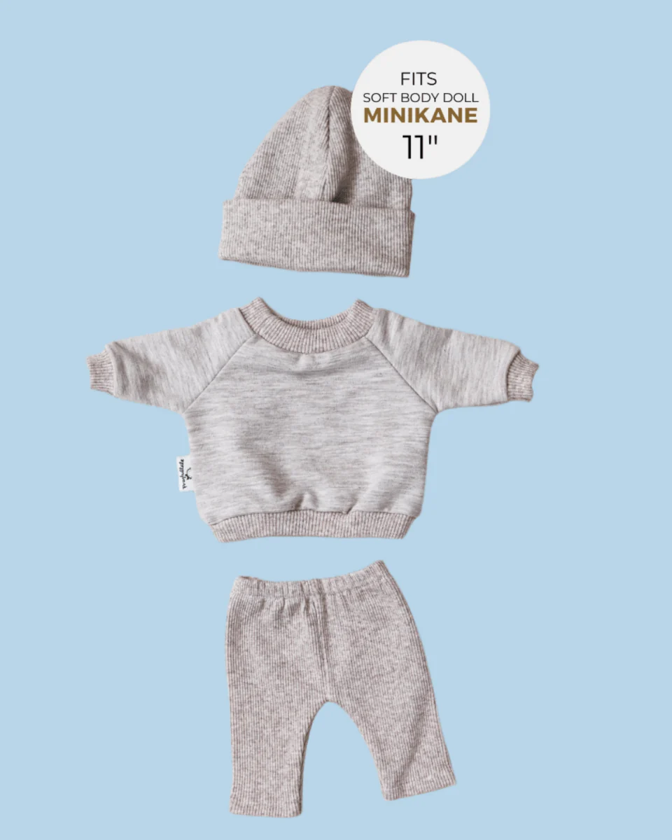 Minikane Doll Clothes | Doll Sweatshirt Set w/ Beanie - Beige (11" & 13" dolls) - Image 3