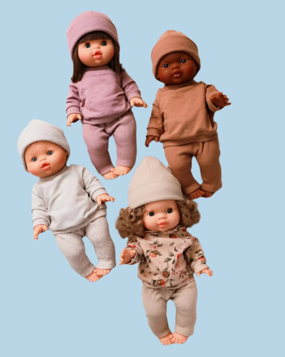 Minikane Doll Clothes | Doll Sweatshirt Set w/ Beanie - Beige (11" & 13" dolls) - Image 4
