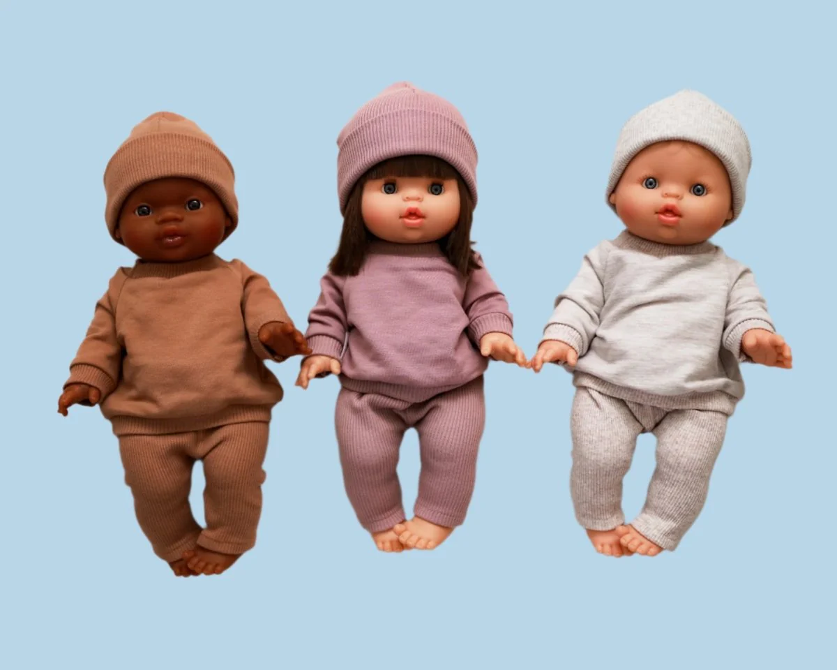 Minikane Doll Clothes | Doll Sweatshirt Set w/ Beanie - Beige (11" & 13" dolls) - Image 5