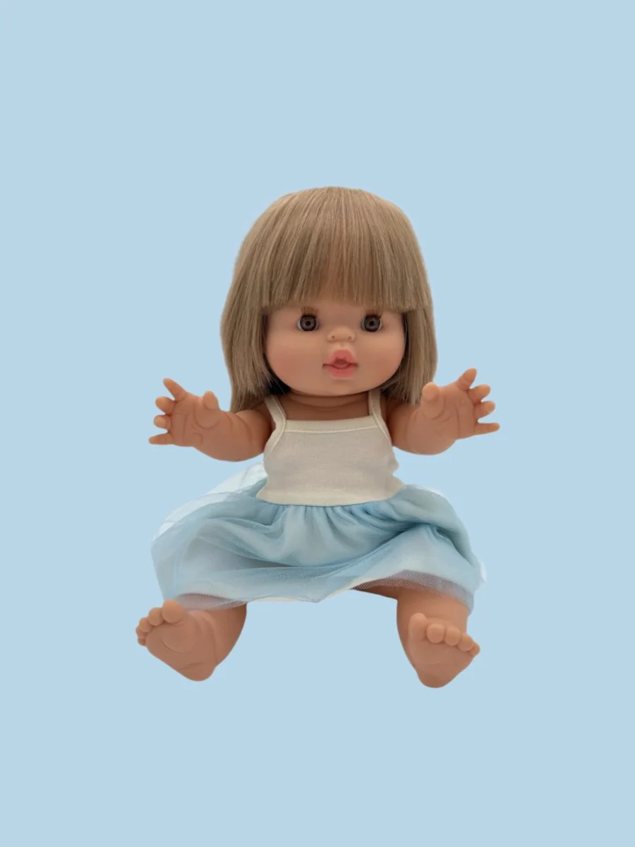 Doll Tutu Dress - Sky Blue & Ecru (13" dolls) - Image 3
