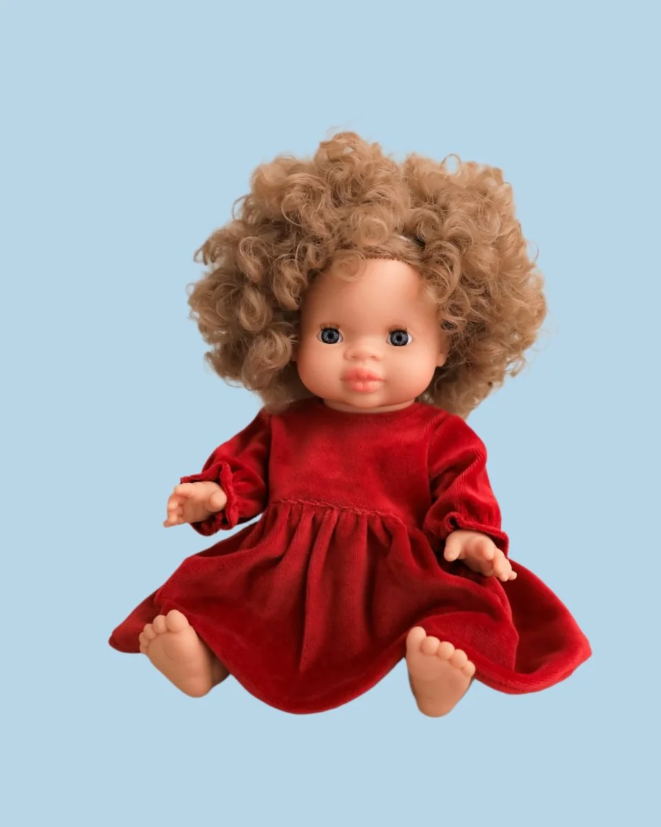 Minikane Doll Clothes | Doll Velvet Dress - Red (11" & 13" dolls) - Image 5