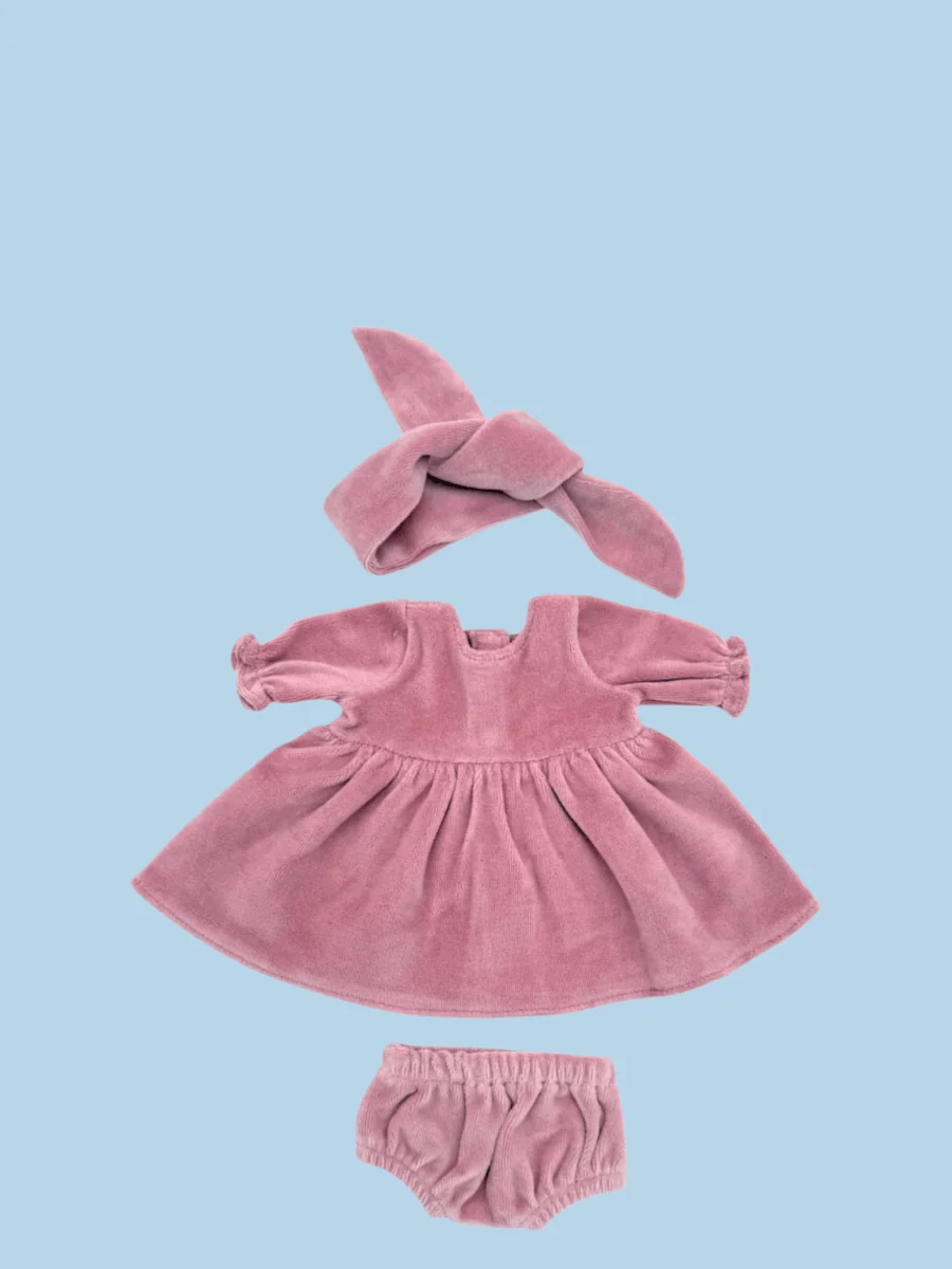 Minikane Doll Clothes | Doll Velvet Dress w/ Headband - Pink - Image 2