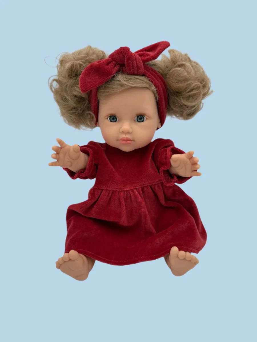 Minikane Doll Clothes | Doll Velvet Dress w/ Headband - Red (11" & 13" dolls) - Image 3