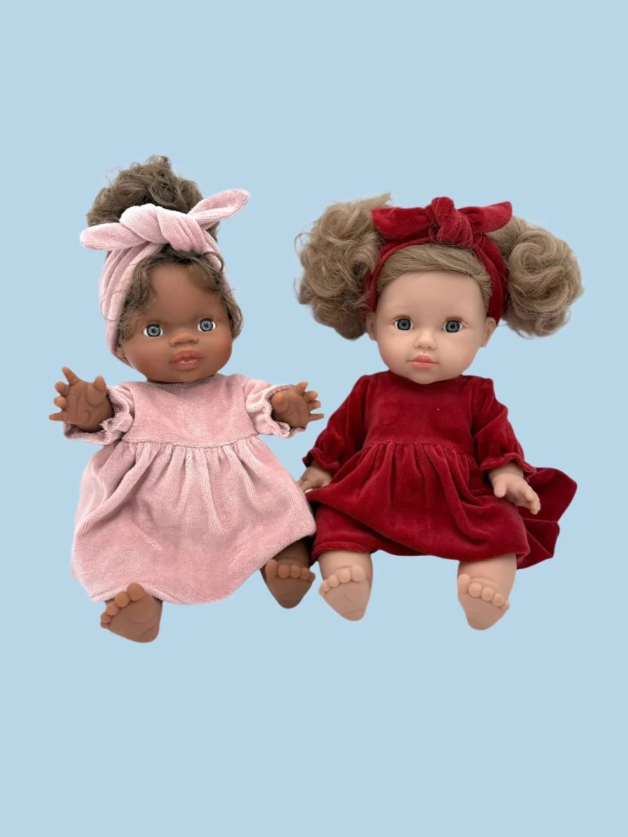 Minikane Doll Clothes | Doll Velvet Dress w/ Headband - Pink - Image 4