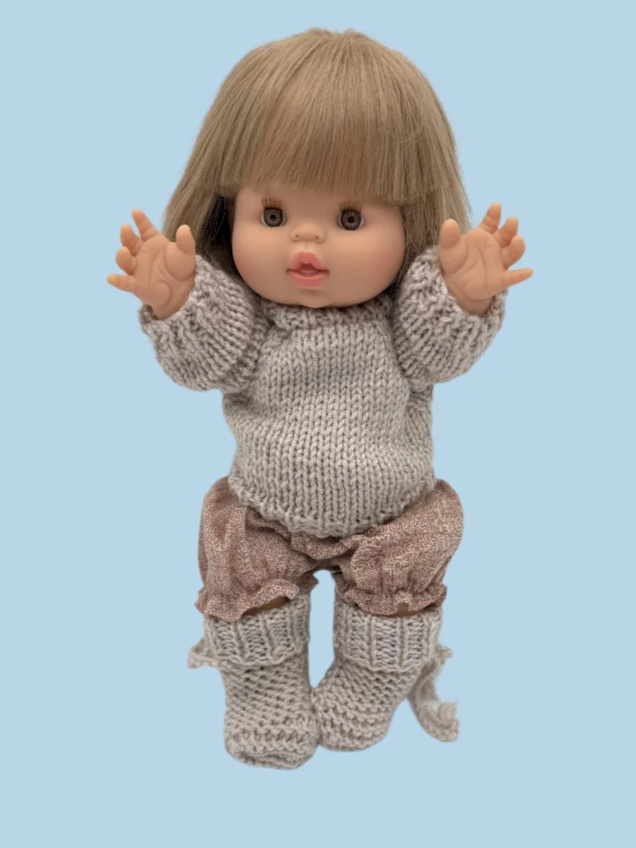 Minikane Doll Clothes | Hand-Knitted Doll Booties in Beige (1 Pair) - Image 2
