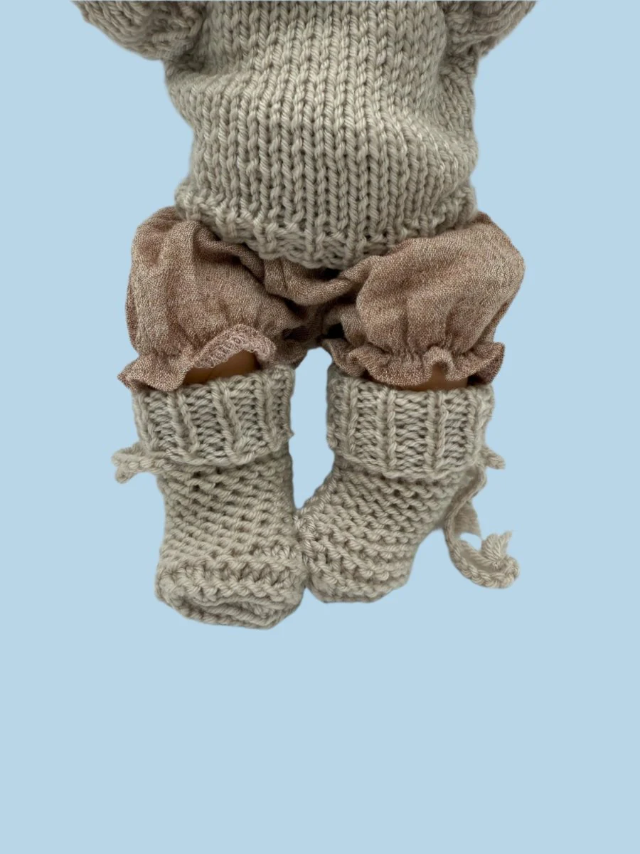 Minikane Doll Clothes | Hand-Knitted Doll Booties in Beige (1 Pair) - Image 3