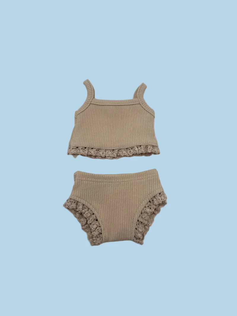 Minikane Doll Clothes | Ribbed Two-Piece Doll Outfit - Latte (13" dolls) - Image 2
