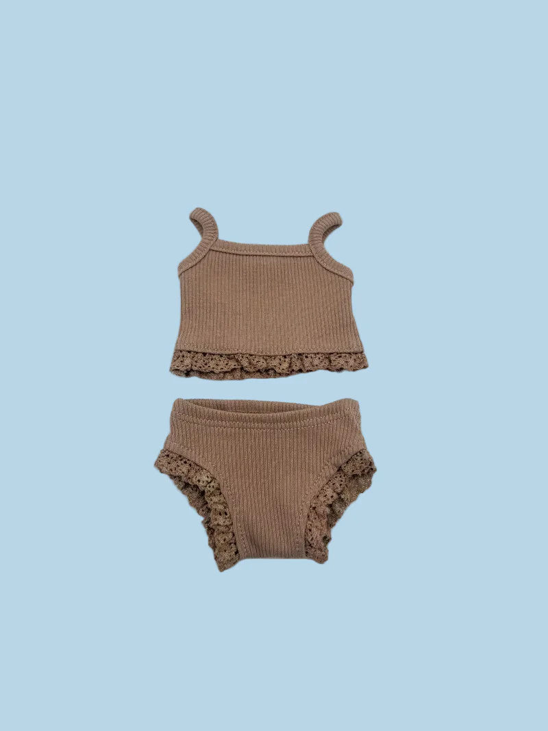 Minikane Doll Clothes | Ribbed Two-Piece Doll Outfit - Mocha (13" dolls) - Image 3