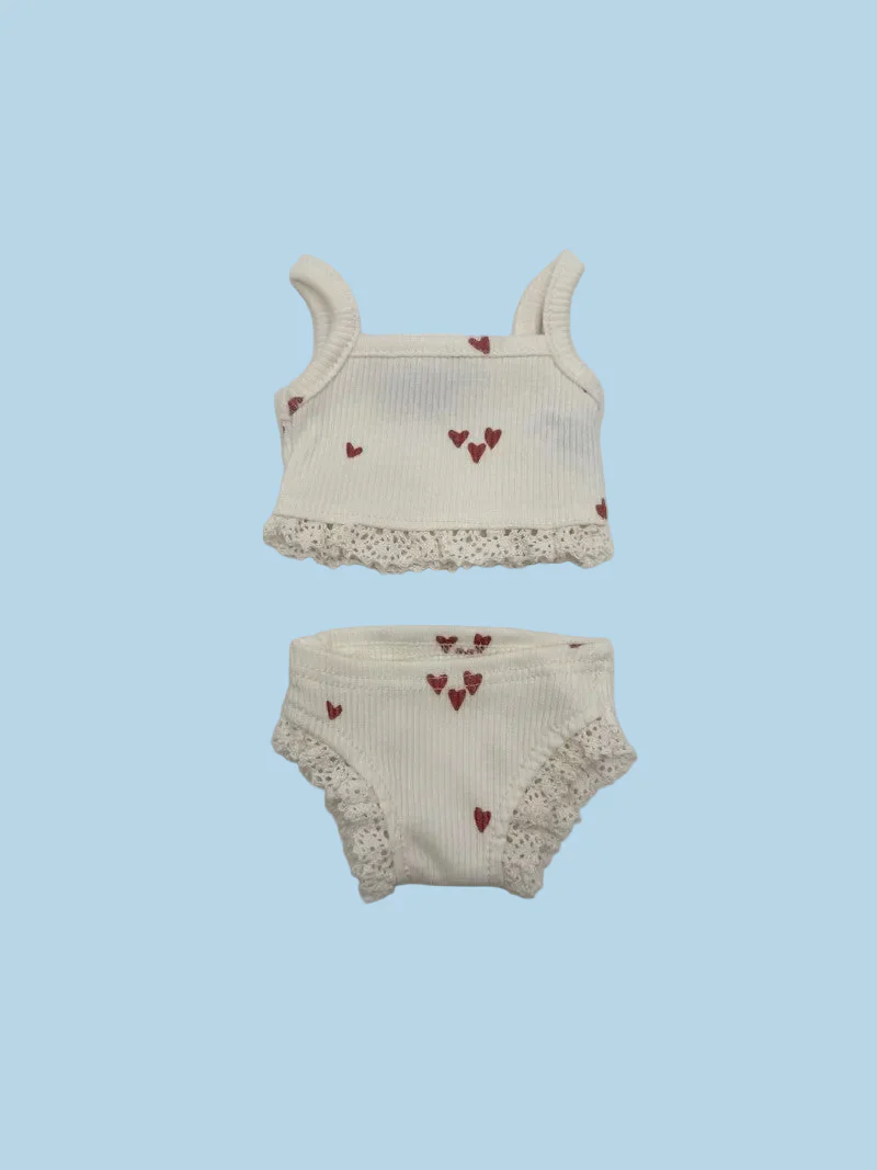 Minikane Doll Clothes | Ribbed Two-Piece Doll Outfit - Pink Hearts (13" dolls) - Image 2