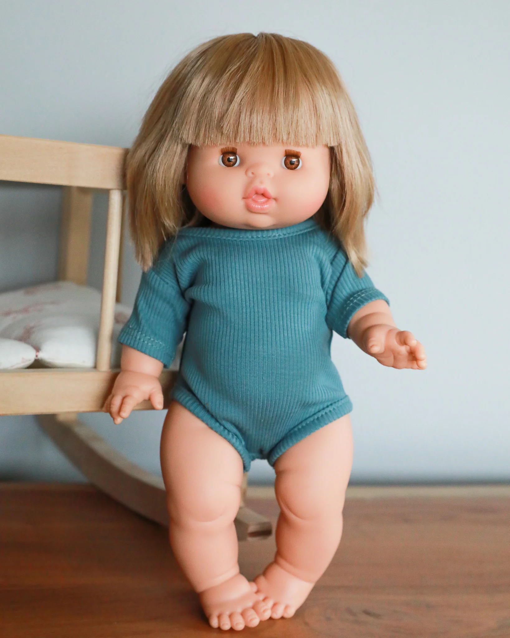 Minikane Doll Clothes | Short Sleeved Doll Bodysuit - Blue - Image 2
