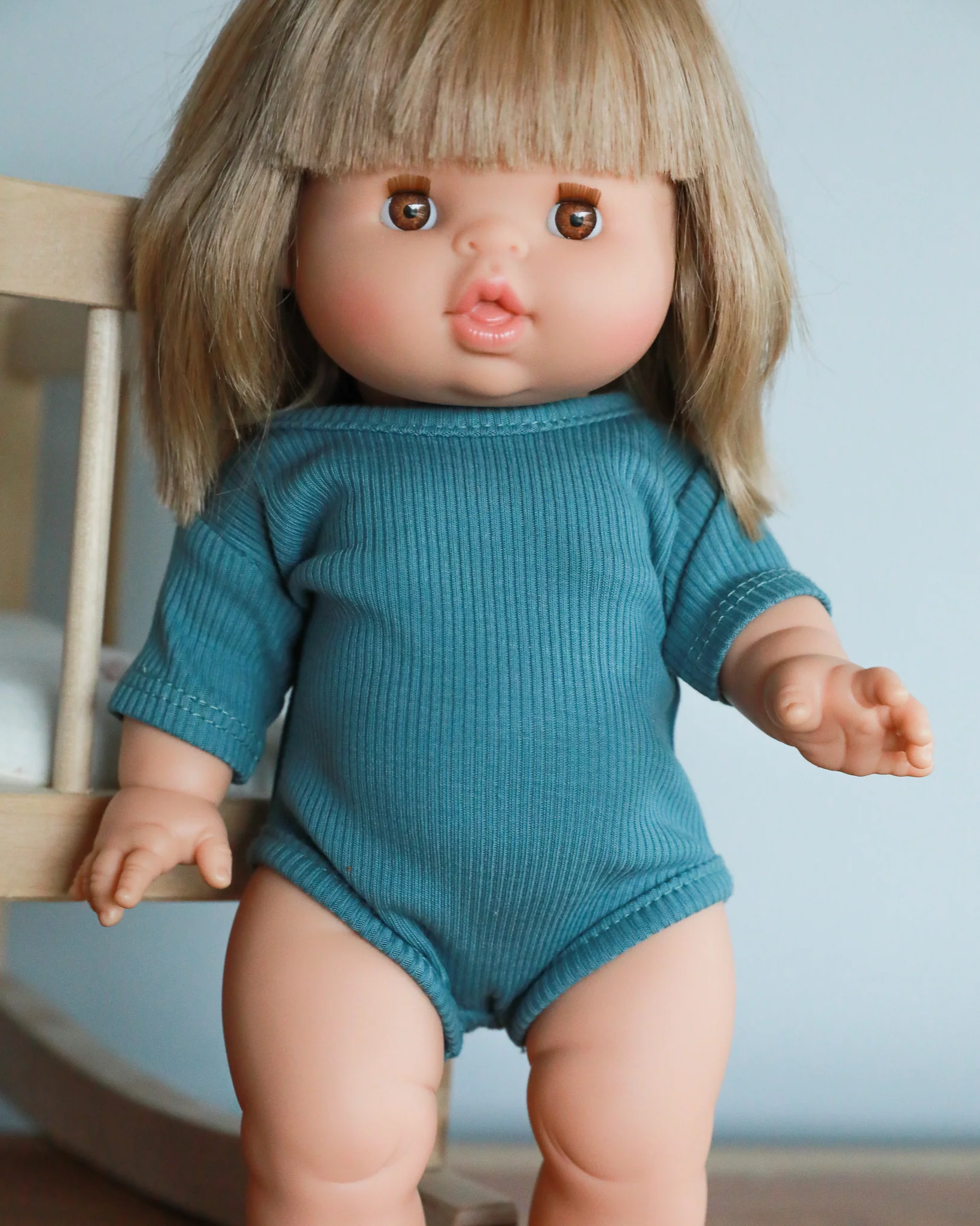 Minikane Doll Clothes | Short Sleeved Doll Bodysuit - Blue - Image 4