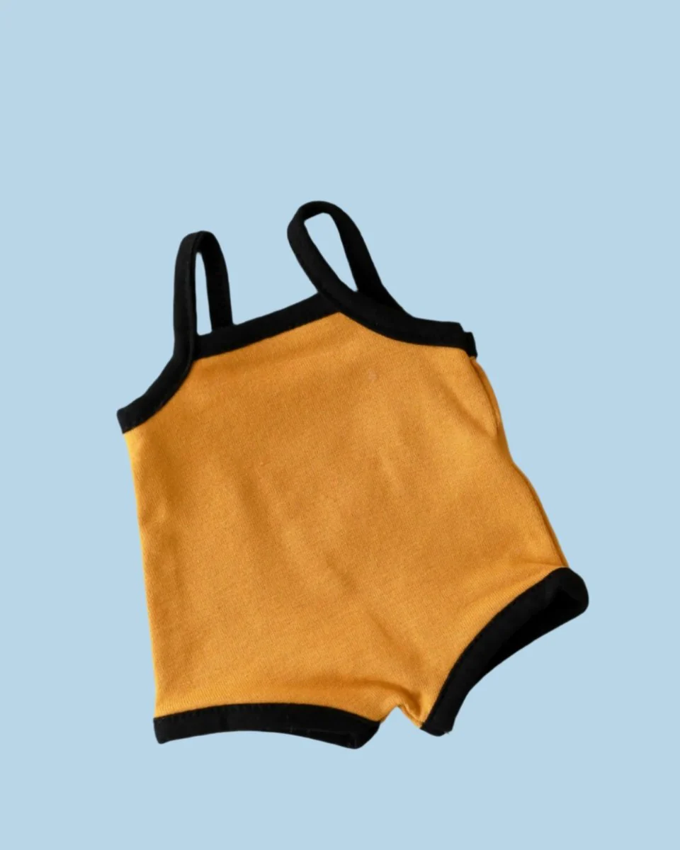 Minikane Doll Clothes | Sleeveless Retro Doll Bodysuit - Mustard - Image 2