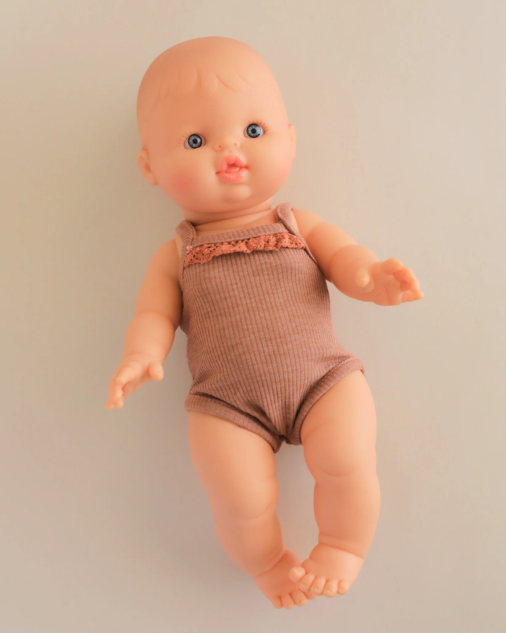 Minikane Doll Clothes | Sleeveless Ribbed Doll Onesie - Brown - Image 2