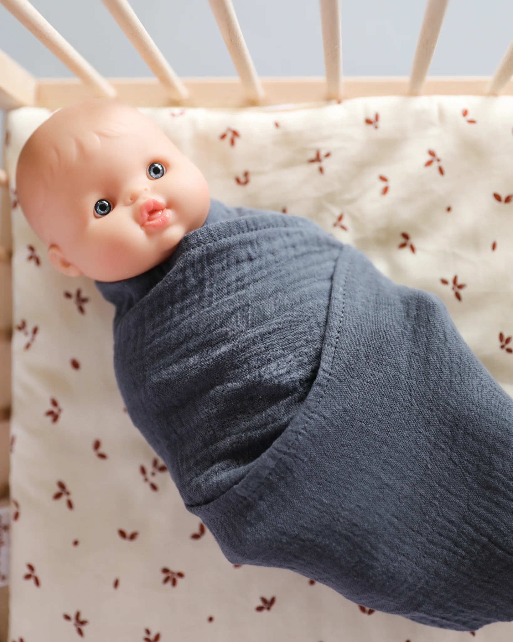 Minikane Doll Clothes | Soft Baby Doll Swaddles - pack of 2 (Grey & Dove Print) - Image 5
