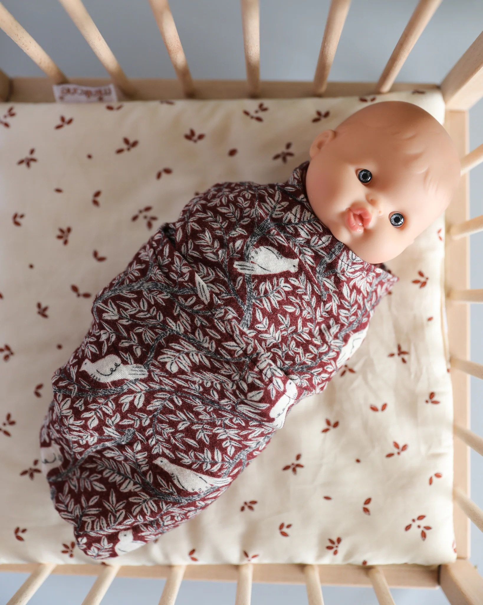 Minikane Doll Clothes | Soft Baby Doll Swaddles - pack of 2 (Grey & Dove Print) - Image 6
