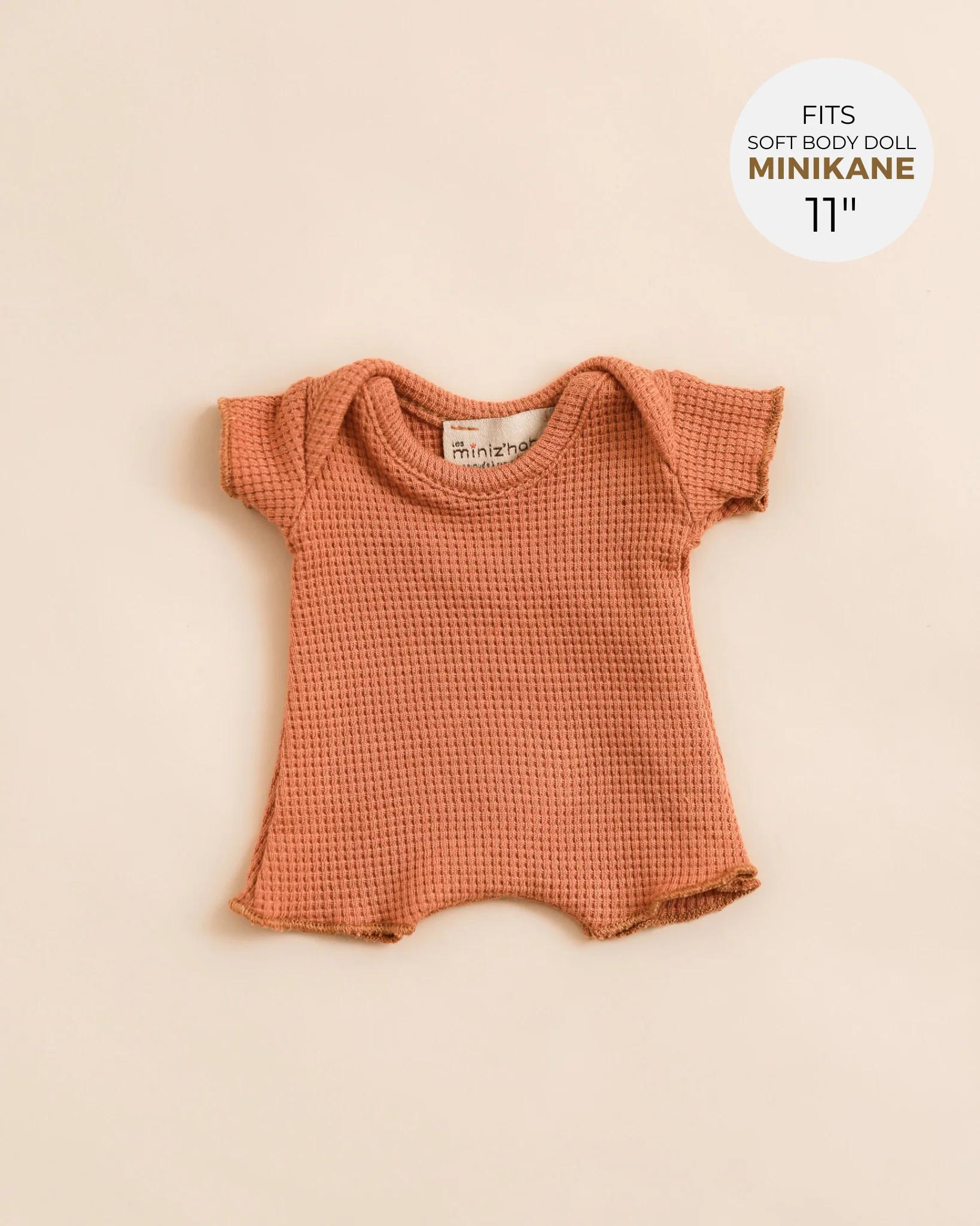 Minikane Doll Clothes | Soft Body Doll Cotton Romper - Brown - Image 2