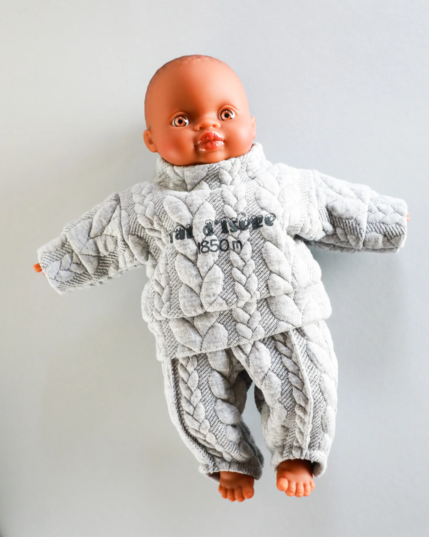 Minikane Doll Clothes | Soft Body Doll Jacquard Sweatshirt Set - Grey (11" dolls) - Image 2
