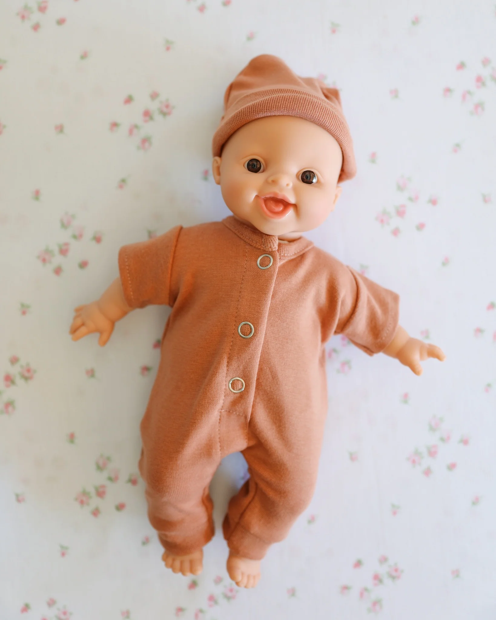 Minikane Doll Clothes | Soft Body Doll Jumpsuit with Hat (Brown) - Image 3