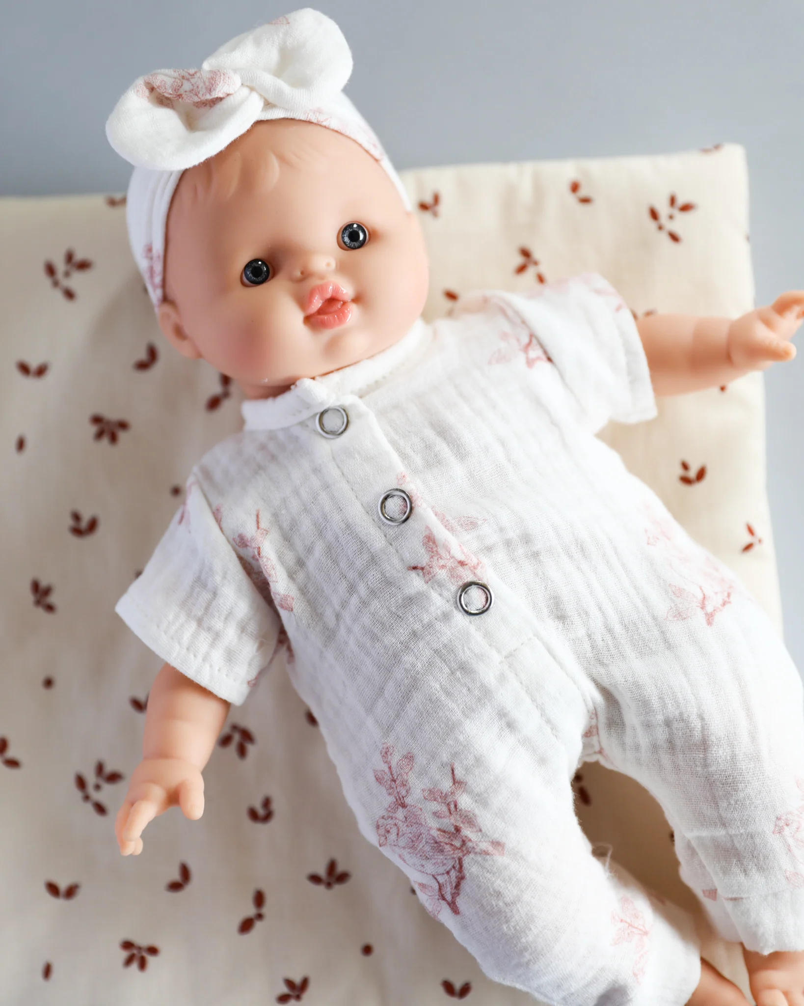 Minikane Doll Clothes | Soft Body Doll Jumpsuit with Headband (Bird Print) - Image 2