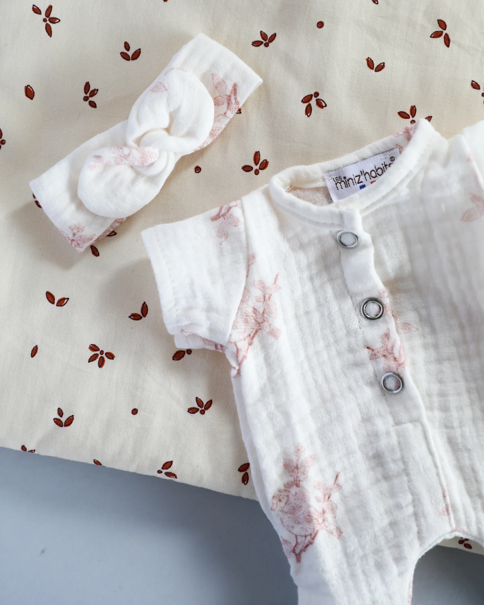 Minikane Doll Clothes | Soft Body Doll Jumpsuit with Headband (Bird Print) - Image 3