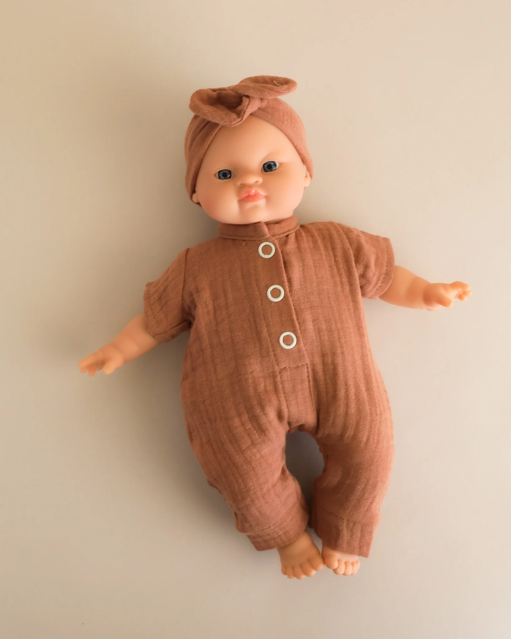 Minikane Doll Clothes | Soft Body Doll Jumpsuit with Headband - Brown - Image 2