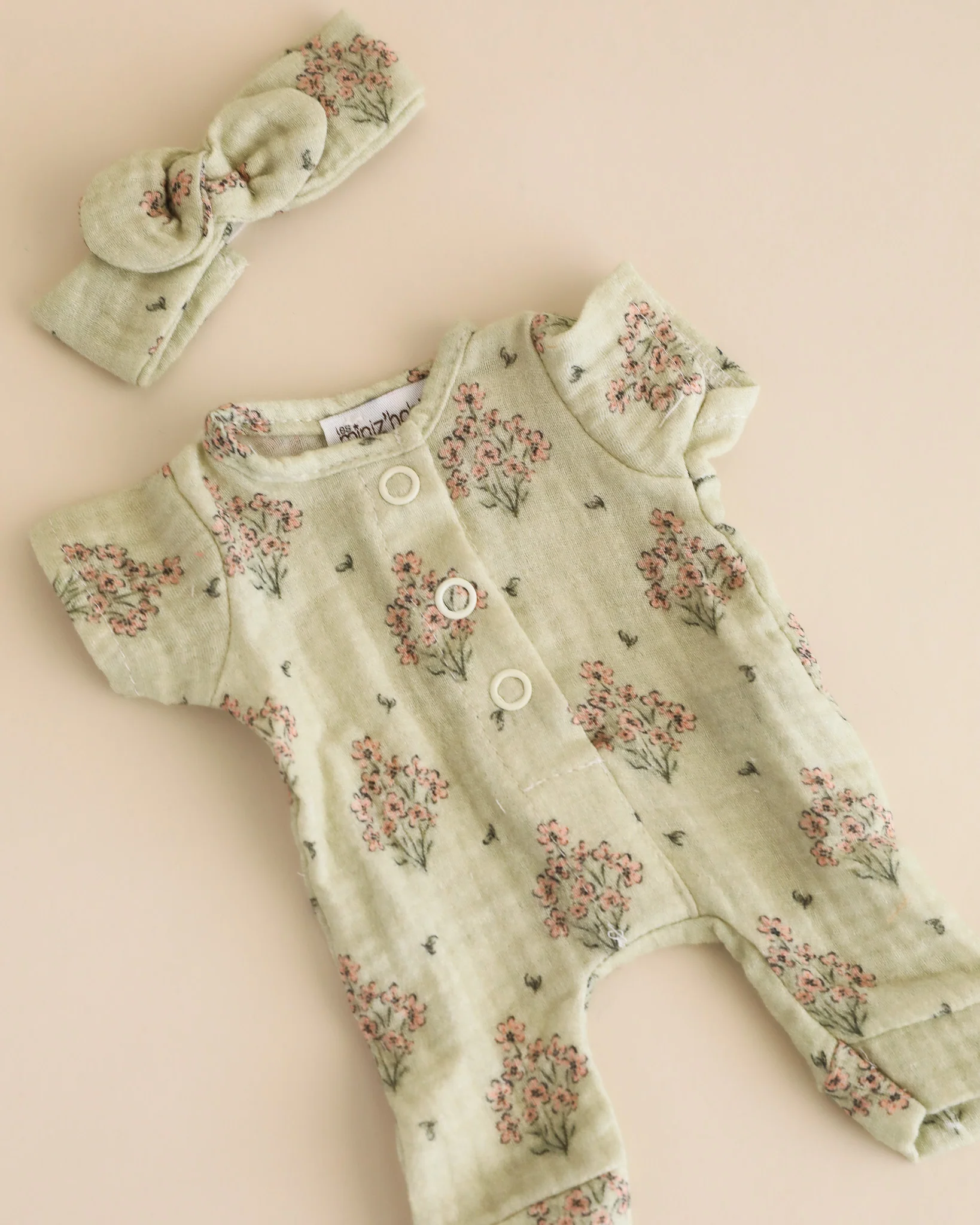 Minikane Doll Clothes | Soft Body Doll Jumpsuit with Headband - Flowers - Image 3