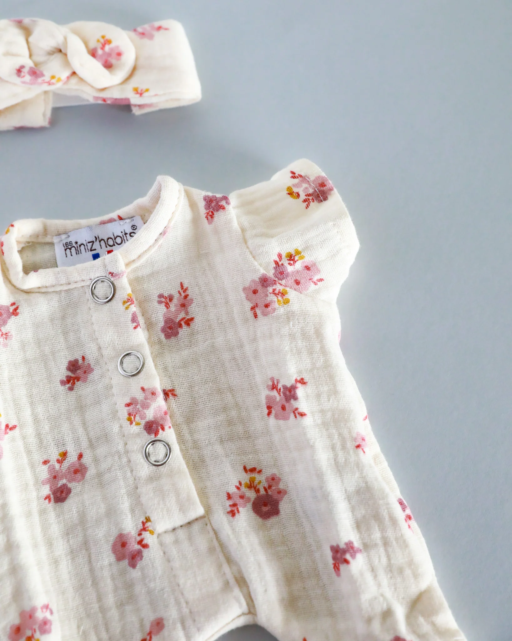 Minikane Doll Clothes | Soft Body Doll Jumpsuit with Headband - Flowers - Image 3