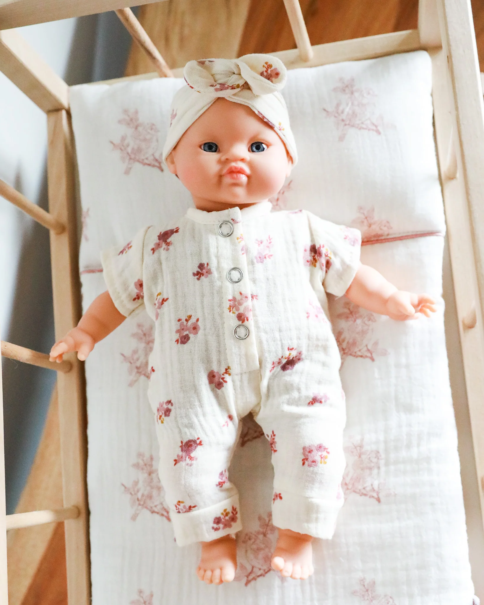 Minikane Doll Clothes | Soft Body Doll Jumpsuit with Headband - Flowers - Image 5