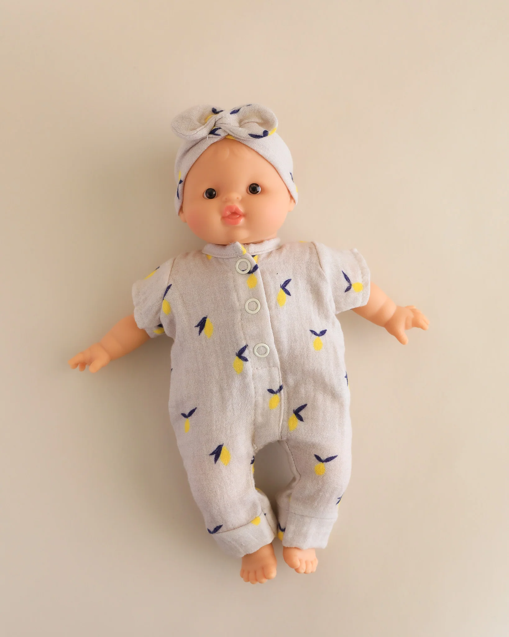 Minikane Doll Clothes | Soft Body Doll Jumpsuit with Headband - Lemons - Image 2